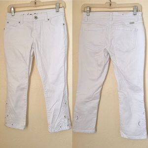INC SKINNY LEG Regular Fit CROP White Denim Stretch Jeans Pants Size 0P Cut Out